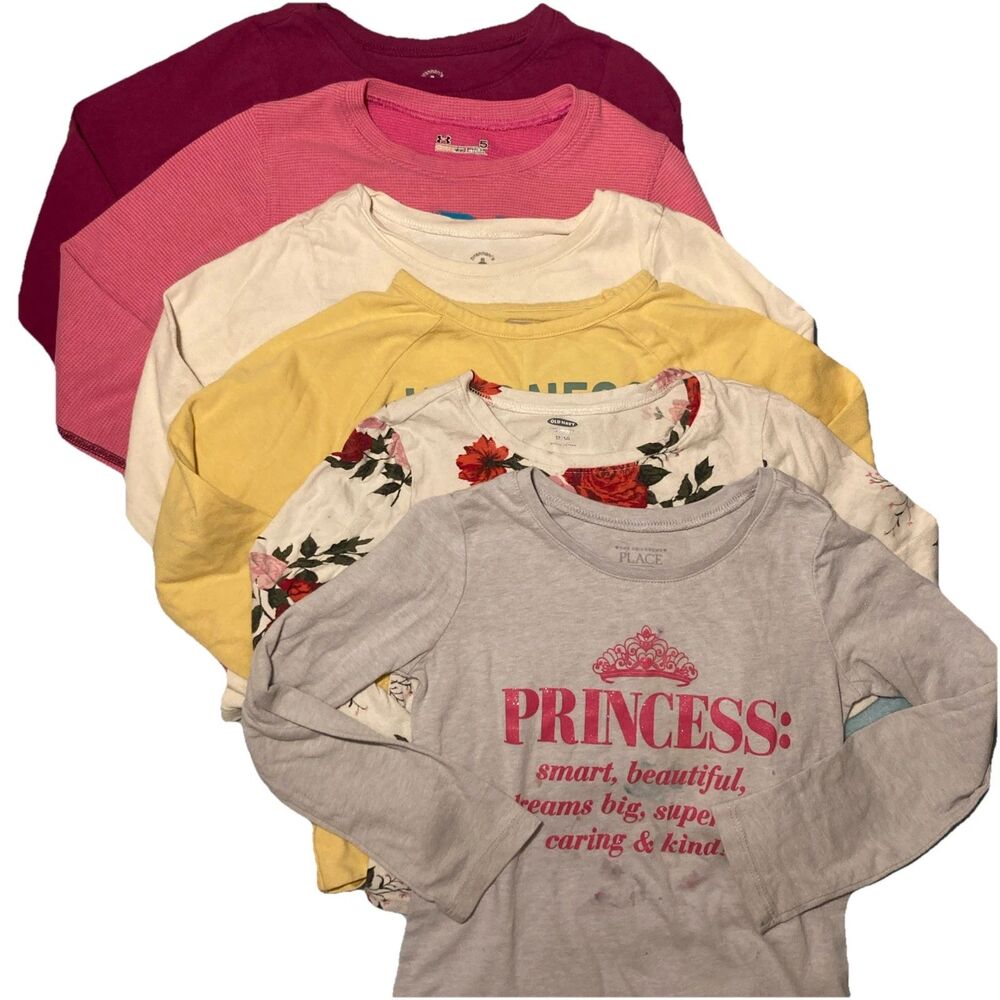 Girls 5T, 6 Pc Long Sleeve Shirt Lot, Gap, Old Navy, Children's, Garanimals, Und
